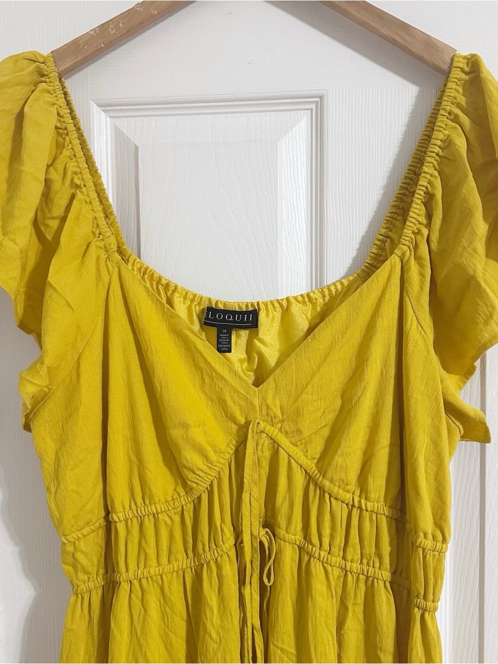 Eloquii Yellow Midi Dress Size 14 L/XL Tiered Boho Flutter Sleeve Rayon Blend - Picture 4 of 10